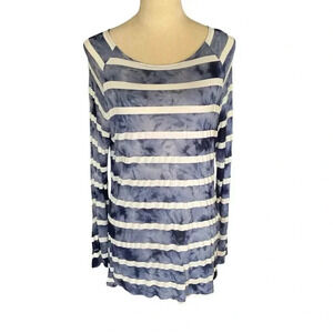 INC Stripes Coastal Blue Long Sleeve Soft Lightweight Tunic Top Women Size XL